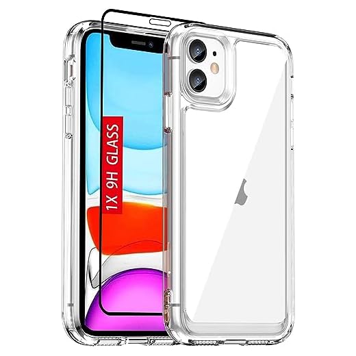 Guarishel for iPhone 11 Case: Military-Grade Shockproof Phone Cover with Tempered Glass Screen Protector, Anti-Scratch & Reinforced Bumpers - Crystal Clear
