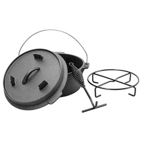 Warmiehomy 2 in 1 Cast Iron Pot,4L Round Dutch Oven with Lid | Lid Lifter | Lid Stand,Non-stick Skillet Pan and Pot Set for Cooking Baking Frying,24cm