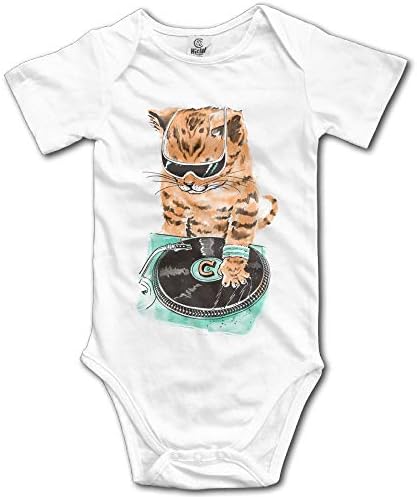 Baby-Boys and Girls Dj Cat Baby's Creeper Short Sleeves Jumpsuit White