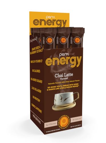 Image of Perk Energy Drink Mix (Chai Latte) 10 Stick Packs, Gluten-Free, Soy-Free | Caffeinated Healthy Coffee Alternative with Protein, 100mg of Caffeine, Peanut-Free