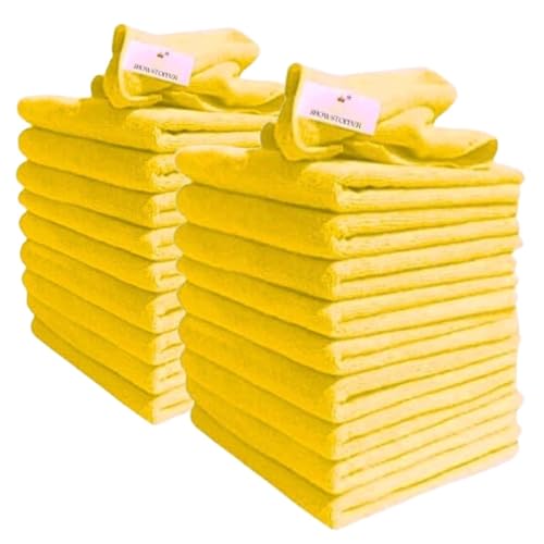 DCS Microfibre Cleaning Cloth, Yellow, Pack of 20, Large Size: 40x40cm. Super Soft Premium Streak Free Washable Cloth Duster for Kitchen, Bathrooms, Surfaces, Mirrors, Car, Motorbike