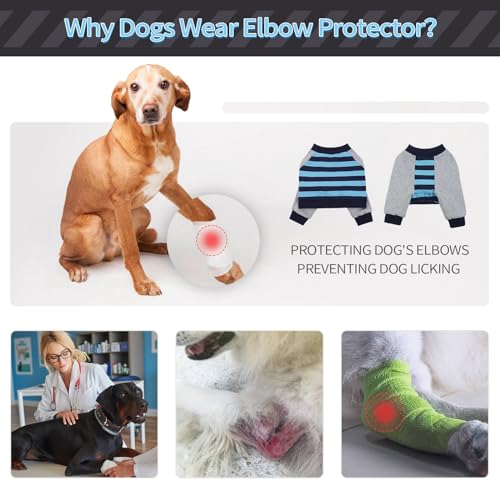 Image of FUAMEY Dog Recovery Sleeve with Elbow Protector,Dogs Shirt Stop Licking Joints,Pet Long Sleeve Suit Protecting Dog's Front Leg Arm Wounds Cover Skin Conditions Blue Stripe L
