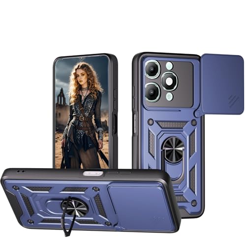 Ephoou for itel A90 4G Armor Case with Ring Kickstand & Slide Camera Lens Cover, Military Grade Rugged Shockproof Protection Cover for itel A90 SJ Blue