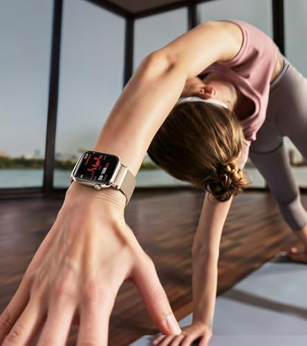 スマートウォッチ 2026年進化モデル【マグネット式金属バンド・超薄型・超軽量】 iPhone/Android対応 1.85インチ Bluetooth通話 LINE通知 日本語操作画面 100+運動モード・GPS内蔵 活動量計 消費カロリー/歩数/運動時間/運動距離/心拍数記録 IP68防水 レディース メンズ ギフト メタルゴールド