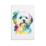  LBLmoney Arte - Cane Maltese Acquerello Stampa su tela Riproduzione di dipinti ad olio Riproduzione di opere d\'arte classiche su tela Wall Art per Home Office 12x18 pollici (30x45 cm)