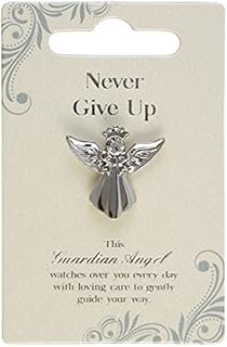 Guardian Angel Brooch for Never Give Up, Angel Badge with Rhinestone for Men and Women, Gift with Inspirational Message, Lapel Pins-Silver-One Size-Unisex