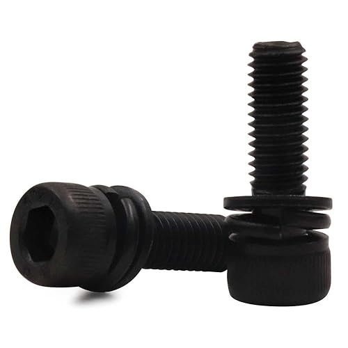 Generic Tornillos de cabeza de copa Allen M3, tornillo moleteado cilíndrico, arandela, almohadilla de resorte, combinación de perno, Color Negro,