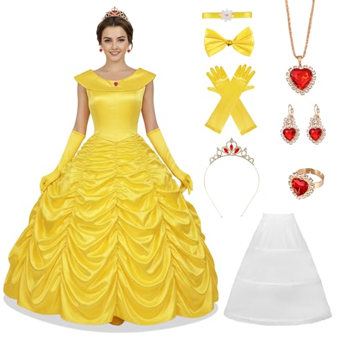 Yellow Princess Women's Suit Halloween Costume Adult Party Dress-...