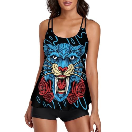 Tankini léopard bleu pour vos journées détente à la plage et farniente au bord de l'eau