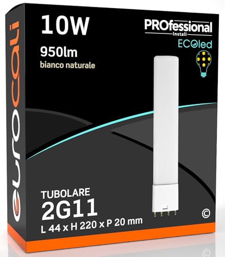 Eurocali Lampadina Led 2G11 4 Pin 10W 950 lumen Tubolare - Luce Naturale 4000K - 44x220mm