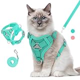 VavoPaw Cat Harness and Leash Set for Walking, Adjustable Kitten Vest Harness with Reflective Strip Breathable Mesh, Escape Proof Soft Pet Safety Vest for Cats, Kittens, Puppies, M, Lake Blue