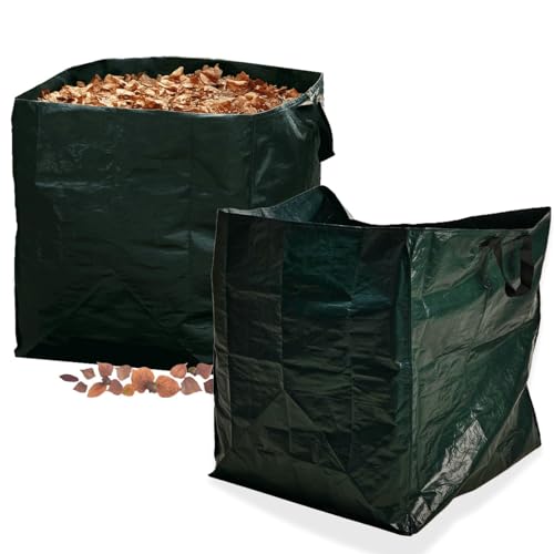 Envenzo Garden Waste Bags – 2 Pack Extra Large 390L Reusable Heavy Duty Sacks with Handles – Waterproof Bags for Leaves, Grass, Branches and Outdoor Rubbish Collection
