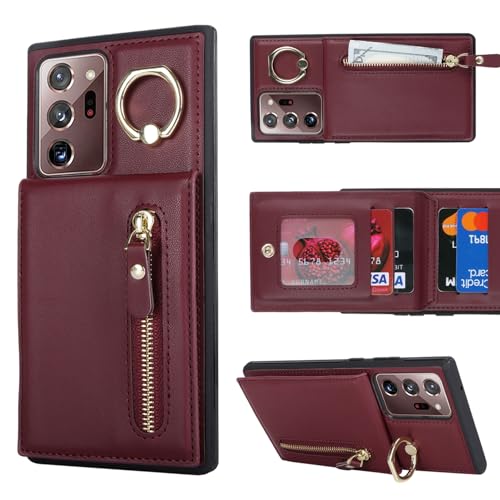 Jaorty for Samsung Galaxy Note 20 Ultra 5G Phone Case with Card Holder,Galaxy Note 20 Ultra 5G Case Wallet for Women Men with 360 Rotation Ring Kickstand, Leather Zipper Wallet Case,6.9