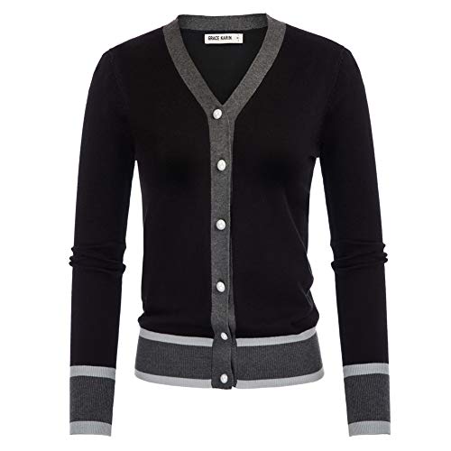 GRACE KARIN Women V-Neck Black Sweater Cardigan Vintage Striped Sweater XL by GRACE KARIN - Used condition - US$32.13