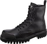 100% Real Leather Armani Exchange Herren Dakar Embossed Front Logo Combat Boot, Black, 42 EU