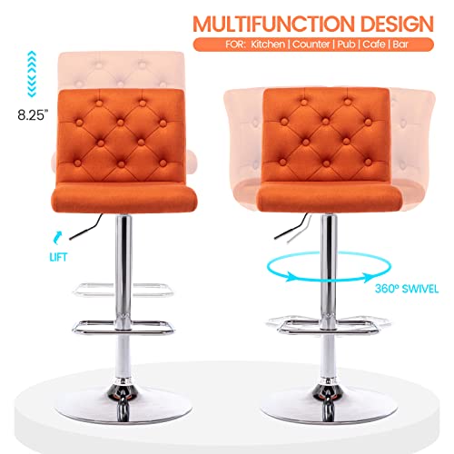 Brage Living Tufted Fabric Bar Stool, Adjustable Swivel Counter Height Barstool With Back, Upholstered Armless Airlift Bar Chair For Kitchen Dining Cafe (Orange) #TOP4