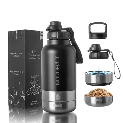 NORDFØLT®Trinkflasche Hunde Für Unterwegs, 4 in 1 Hundetrinkflasche für Unterwegs 950ml...