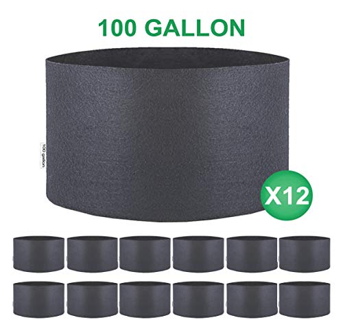 TopoGrow 12 Pack 100 Gallon Grow Bags Black Fabric Round Aeration Pots Container