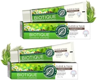 Biotique Clove & Tulsi Complete Care Toothpaste - 100% Pure & Natural Ayurvedic Treatment for Gums & Teeth - 140gm (Pack of 2)