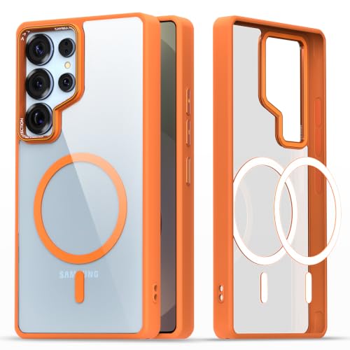 Image of Pikkme Back Cover for Samsung Galaxy S25 Ultra 5G | Shockproof | Mag-Safe Compatible | Hard Transparent Back | Premium Raised Camera Protection | Bumper Case (Orange Mag-Safe)