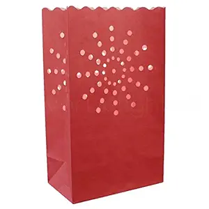 30 Pk - CleverDelights Red Luminary Bags - Sunburst - Flame Resistant Luminaria - Wedding Christmas