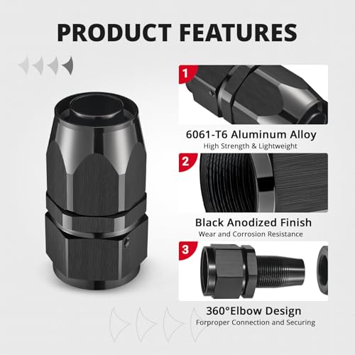 Image of EVIL ENERGY 16AN Hose End Fitting Straight Swivel for CPE Braided Hose Black 2PCS