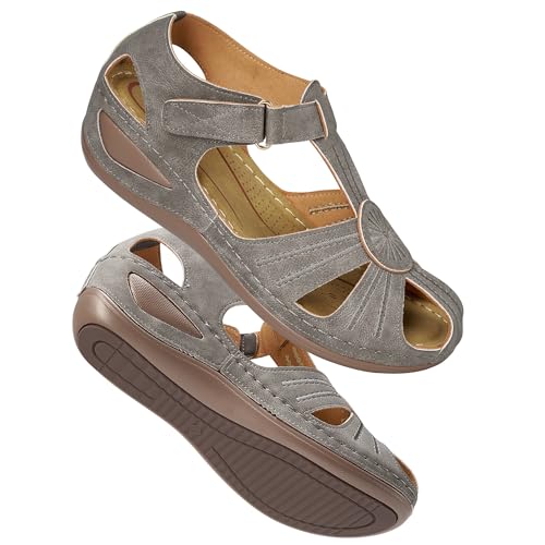 DUOYANGJIASHA Womens Closed Toe Sandals Dressy Summer 2026 Fisherman Flat Sandals Ankle Strap Comfortable Causal Wedge Shoes
