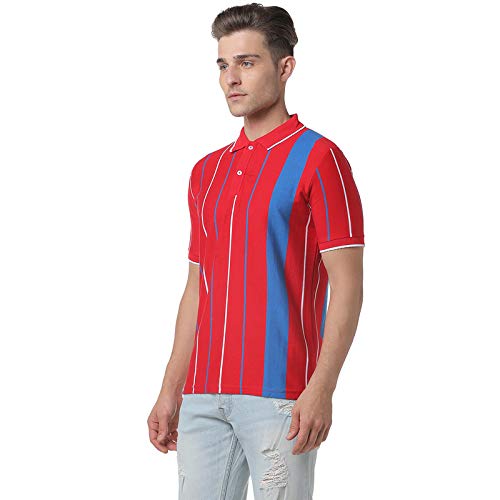 Image of CAHOOT Men Red Striped Casual T-Shirt