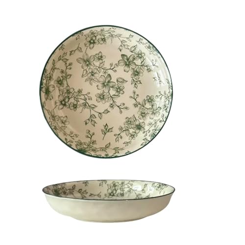 YLCYDLYU Teller Set 2-Teiliges Set Aus Keramiktellern Mit Grünen Blumen Im Vintage-Stil Für Das Geschirr Im Restaurant- Und Heimbereich-C-21×4.2cm-A YLCYDLYU Teller Set 2-Teiliges Set Aus Keramiktellern Mit Grünen Blumen Im Vintage-Stil Für Das Geschirr Im Restaurant- Und Heimbereich-C-21×4.2cm-A