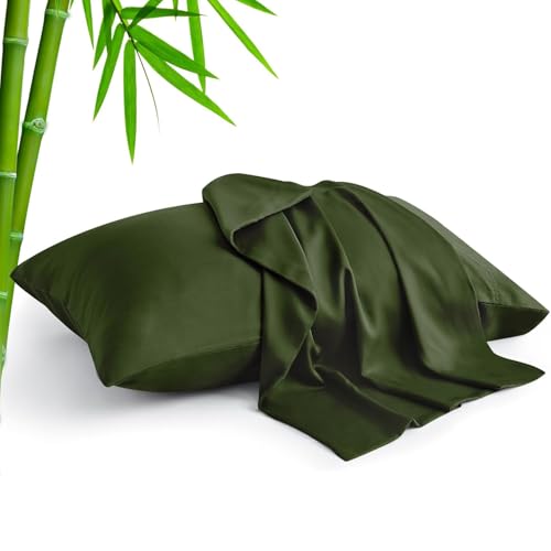 Image of BEDELITE King Pillow Cases Set of 2, Rayon Derived from Bamboo, Olive Green