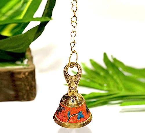 Image of DSH Pure Brass Hanging Bell with Chain for Temple Mandir Door Home Decorative Ringing Bell (Orange, 1)