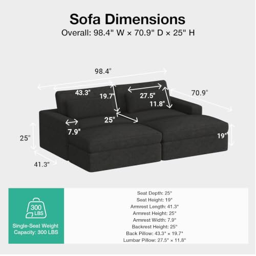 Image of Novilla 98 inch Deep Seat Modular Sectional Sofa, Removable Washable Covers, U Shape Cloud Couch with Lumbar Pillows, Chenille Boneless Sectional Couch Dark Gray, No Assembly Required