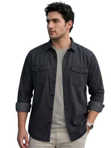 Image of Urbano Plus Men's Full Sleeve Regular Fit Casual Denim Shirt