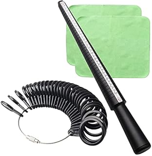 Ring Sizer Measuring Tool Set, Ring Gauges&Finger Sizer Mandrel with 2 Pieces Polishing Cloth for Jewelry Sizing Measuring