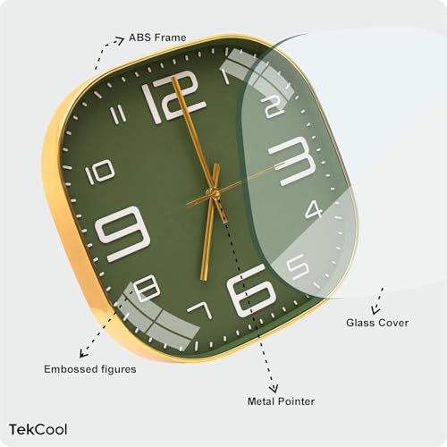 Image of TEKCOOL Plastic Analogue Wall Clock 12 inch Silent Quartz Decorative Wall Clock Non-Ticking Classic Clock Battery Operated Round Easy to Read for Room /Home /Kitchen /Bedroom /Office /School.Mehendi:-