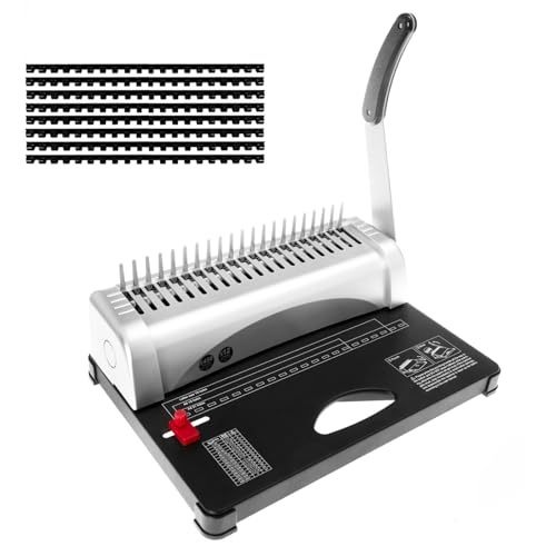 DUPDMKIN Comb Binding Machine 21 Holes 450 Sheets Binding Machine Includes 100 PCS Rubber Ring Fits...