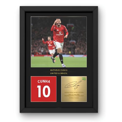 Photo encadrée Matheus Cunha A4 signature souvenir de football United