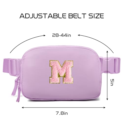 Image of Fanny Pack Two-Way Zipper Belt Bag Crossbody with Initial Letter for Teenager Girls Mini Cross Body Purse Travel Accessories Trendy Preppy Cute Stuff Birthday Gifts Idea (Lavender-M)