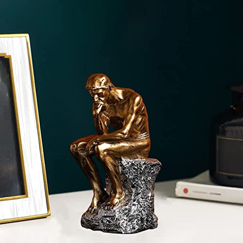 Estatua moderna de pensador en resina dorada miniatura 3