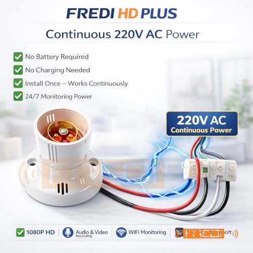 Image of FREDI HD PLUS Smart WiFi Bulb Holder Camera | 1080p Full HD Video with Audio | Works on Mobile & PC | 32 GB Card Support | Motion Recording | AC 220V Plug & Play Indoor Use for Home & Room