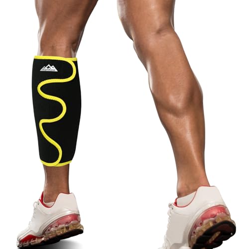 supregear Calf Support Brace, Adjustable Shin Splint Compression Calf Wrap Sleeve for Muscle Swelling Pain Relief Hiking Training Comfortable Breathable Support for Men and Women, Black + Yellow