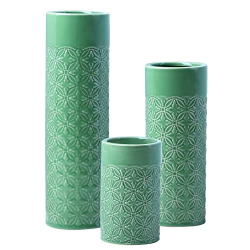Yundu Keramik Türkis Vase 3er Set, Wohnzimmer Dekor, Home Decor, Bauernhaus Dekor, Boho Dekor Blumenvase für Tafelaufsatz Cover
