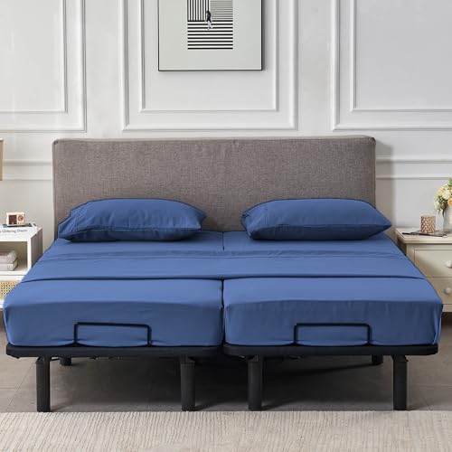 Kingnex Split Queen Sheets for Adjustable Bed Soft 1800 Microfiber 5 Pieces Include 2 30x80 Fitted Sheets 1 Flat Sheet 2 Queen Size Pillowcases Navy by Kingnex - Used condition - Image 7