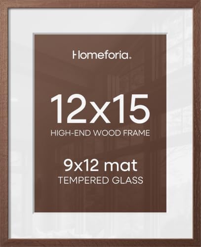 Image of Homeforia 12x15 Picture Frame Brown, High End Dark Oak 12x15 Walnut Wood Poster Frame with Mat 9x12 Print, 12 x 15 Wooden Frame Matted to 9 x 12 Photo, 15x12 Frames, Tempered Glass, Wall Kit, Set of 2