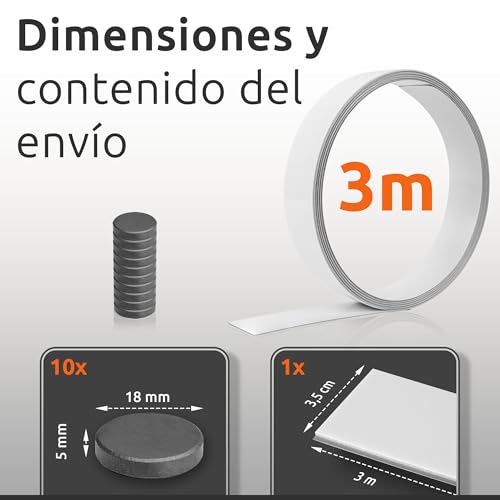 Miniatura 4 de Ecence Cinta Metálica Adhesiva 3m X 35 Mm - Con 10 Imanes De Ferrita - Tira De Acero Para Notas, Fotos, Figuras Y Apuntes