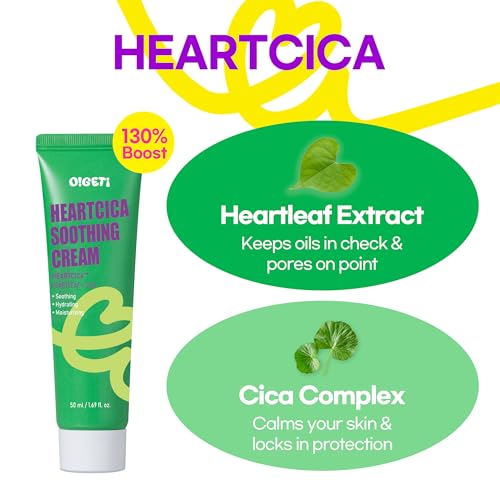 O!GETi HeartCica Soothing Cream, Lightweight Moisturizer with Heartleaf & Cica Complex, Triple Patented Hydration, 1.7 fl.oz