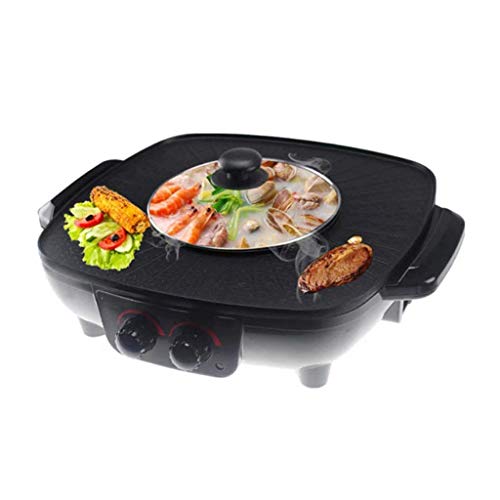 Barbecue Hot Pot, Elektro-Grill Gesunde Beschichtung Rauchfreie und Antihaft-Elektro-Hot Pot Elektrische Backform Doppelte Temperaturregelung,