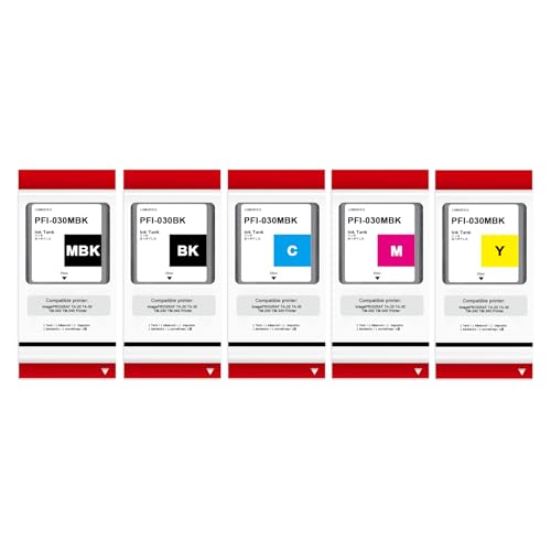 Image of High Yield PFI-030 PFI030 Ink Cartridge 55-ml Set Compatible PFI-030MBK PFI-030BK PFI-030C PFI-030M PFI-030Y Replacement for imagePROGRAF TA-20 TA-30 TM-240 TM-340 Printer (5Pack)