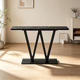 Console Table, Faux Marble Entryway Table with Shelves, Metal Base
