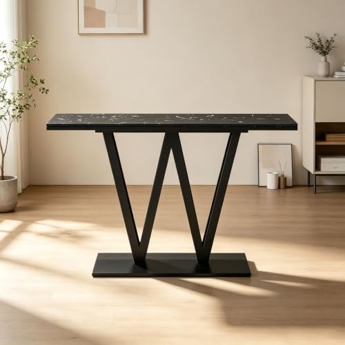 Console Table, Faux Marble Entryway Table with Shelves, Metal Base